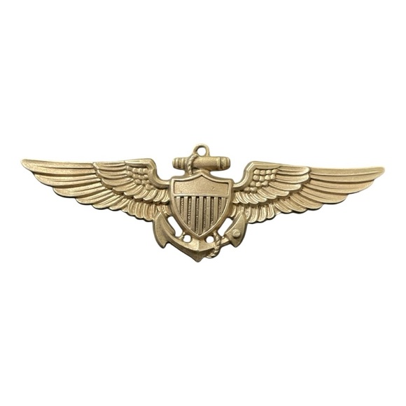 Vintage WWII Era Silver-Plated Brass Navy Aviator Badge - Picture 1 of 7
